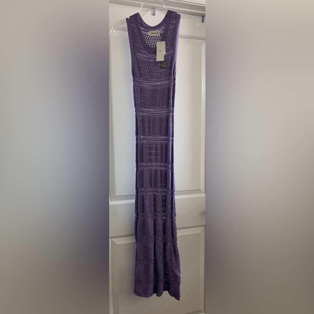 Sleeveless Purple Crochet Maxi Dress